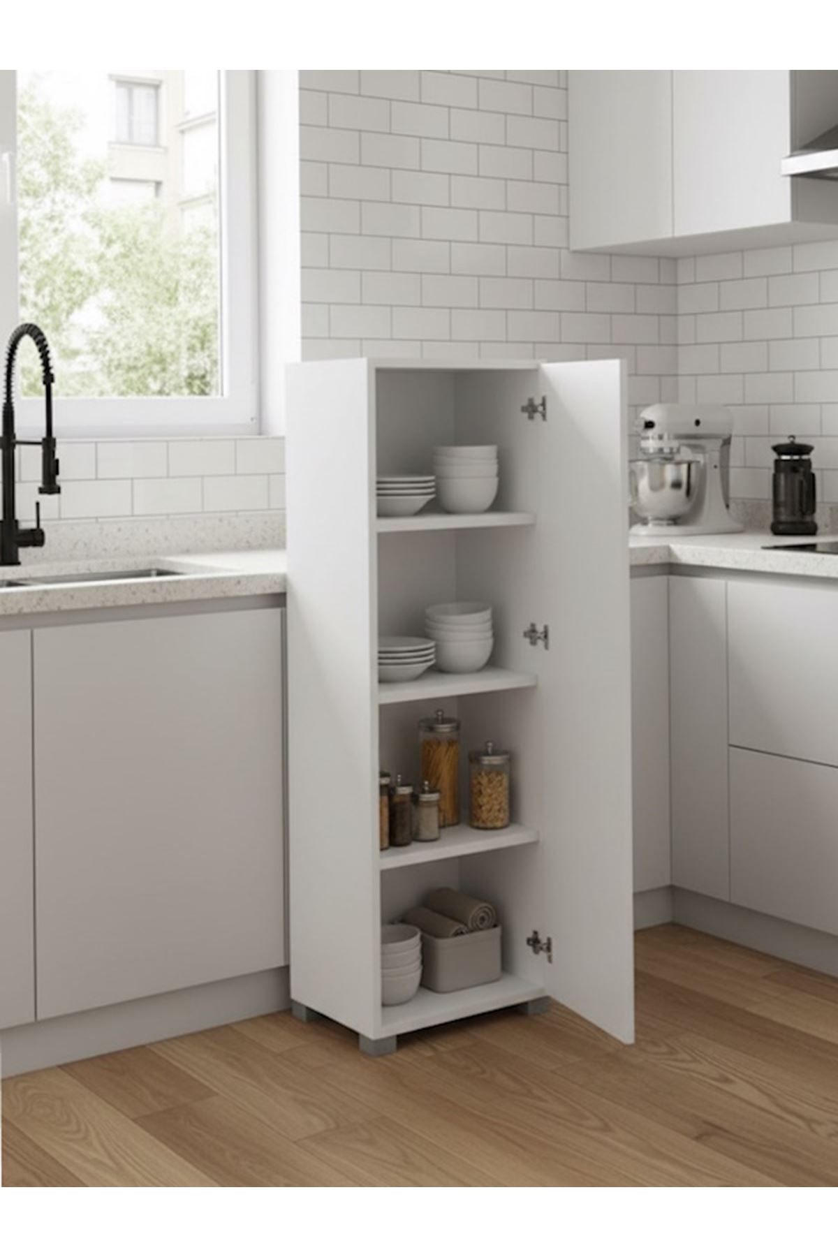 Strazburg Çok Amaçlı Tek Kapaklı Mini Dolap Erzak Dolabı Banyo Dolabı